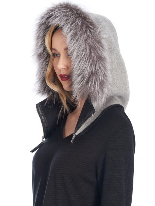 double face cashmere hood trim fox