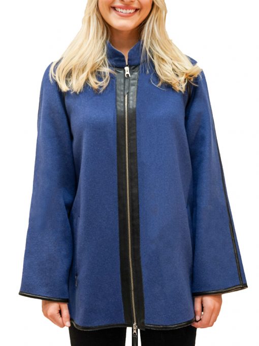 Short cashmere coat with scarf trimmed with Mongolia