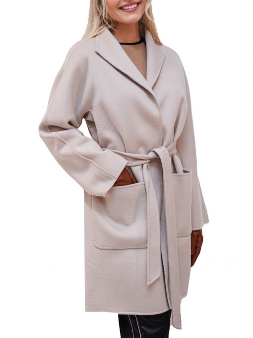 Cashmere coat with non double belt